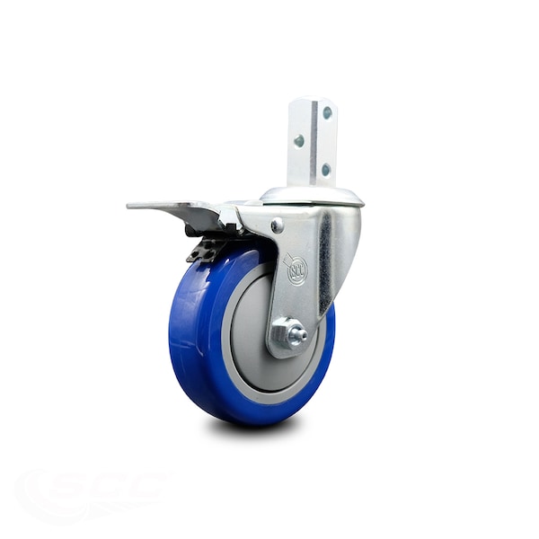 4 Inch Blue Poly Wheel Swivel 7/8 Inch Square Stem Caster with Total Lock Brake